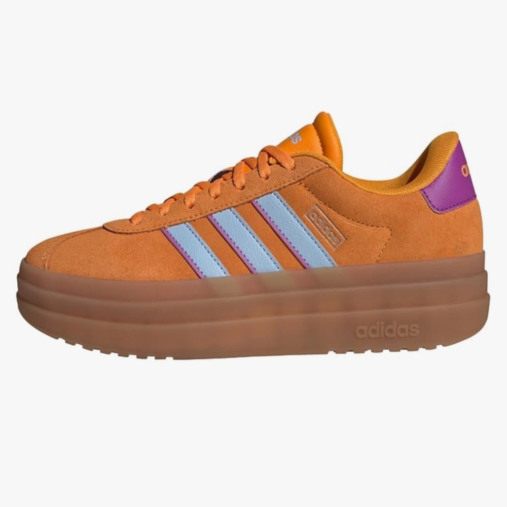 Adidas Vibrant Orange Sneakers with Purple and Blue Stripes